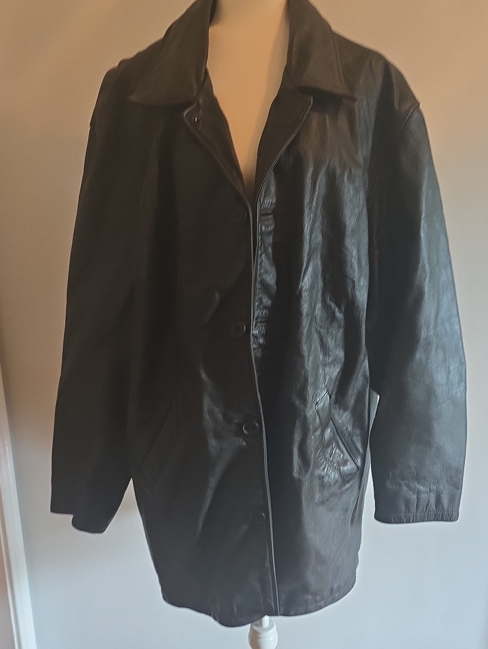 Wilson's Leather Men's Black Leather Button-Front Coat